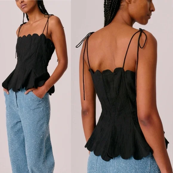 Hofmann Copenhagen Yara Linen Scalloped Blouse Black NWT Size 40 Medium - Picture 9 of 15